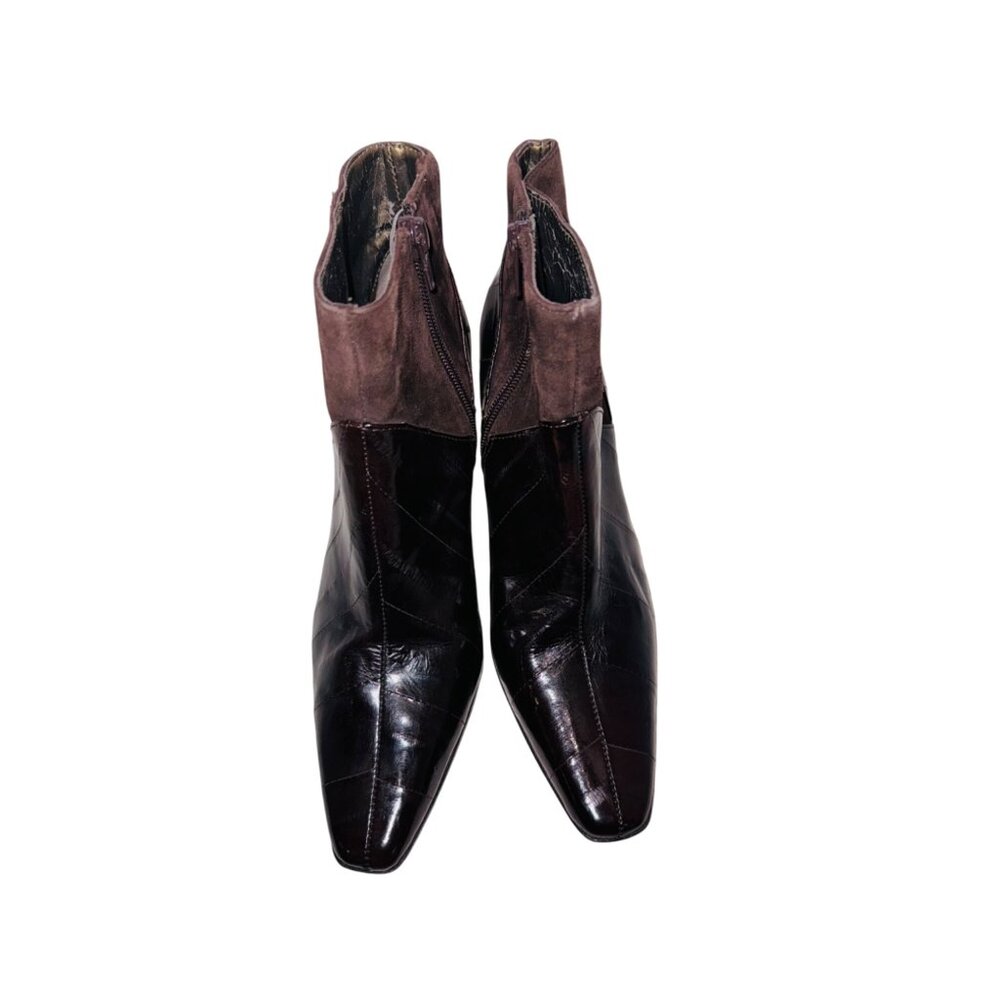 Moda Spana Brown Wendy Eel Skin Suede Heeled Square Toe Ankle Boots 6.5 Zipper - Picture 6 of 15